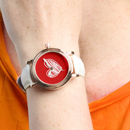 可愛いモダンハート白と赤のバラ金ゴールドの女性 腕時計