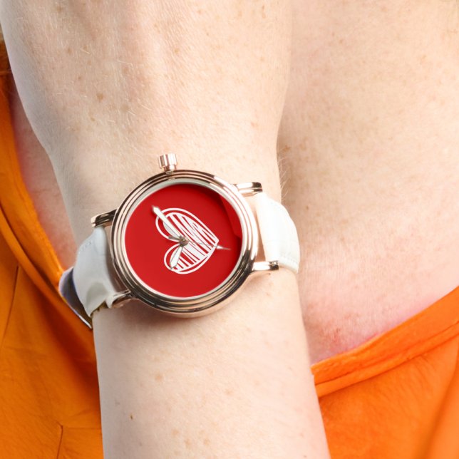 可愛いモダンハート白と赤のバラ金ゴールドの女性 腕時計 (クリエイターアップロード済み)