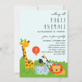 可愛いモダンパーティーアニマルズサファリ子供の誕生日 招待状 (正面)