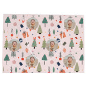 可愛いモダンピンクおもしろいのクリスマスフォト ラージペーパーバッグ (裏面)