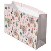 可愛いモダンピンクおもしろいのクリスマスフォト ラージペーパーバッグ (裏面アングル)