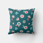 可愛いモダンピンクとティール(緑がかった色)の花の柄 クッション (裏面)