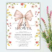 可愛いモダンピンクの弓ワイルドフラワーガール赤ちゃんシャワー 招待状