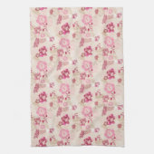可愛いモダンピンクの花柄ハイトップスニーカー キッチンタオル (縦)