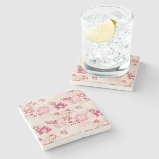 可愛いモダンピンクの花柄ハイトップスニーカー ストーンコースター (横)