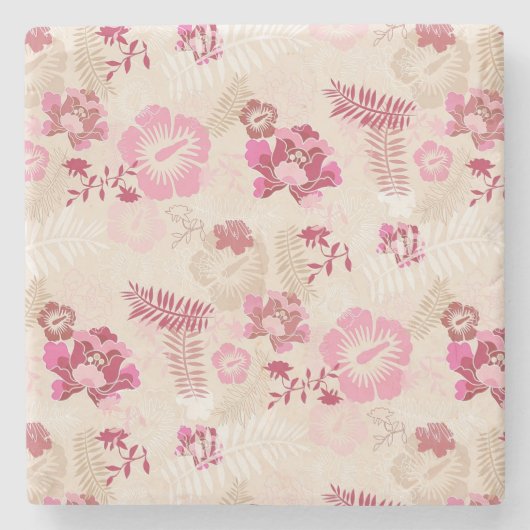 可愛いモダンピンクの花柄ハイトップスニーカー ストーンコースター (正面)