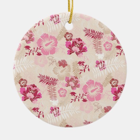 可愛いモダンピンクの花柄ハイトップスニーカー セラミックオーナメント (正面)