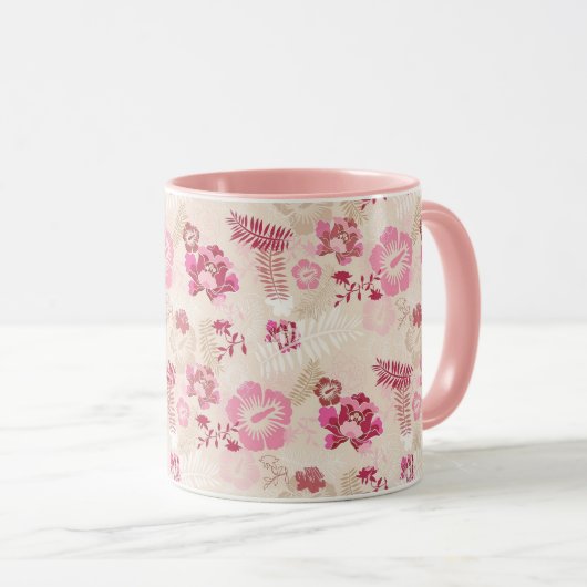 可愛いモダンピンクの花柄ハイトップスニーカー マグカップ (正面右)