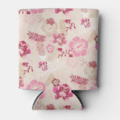 可愛いモダンピンクの花柄ハイトップスニーカー 缶クーラー (正面)