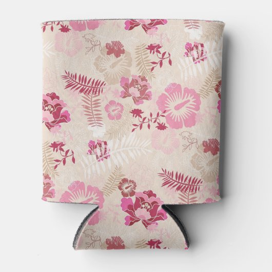 可愛いモダンピンクの花柄ハイトップスニーカー 缶クーラー (正面)