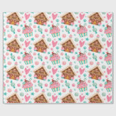 可愛いモダンピンクブルーウォーターカラークリスマストリート ラッピングペーパー (フラット)