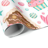 可愛いモダンピンクブルーウォーターカラークリスマストリート ラッピングペーパー (ロールコーナー)