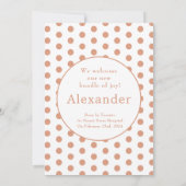 可愛いモダンピーチウェルカムハローベビーフォト誕生 案内状 (裏面)
