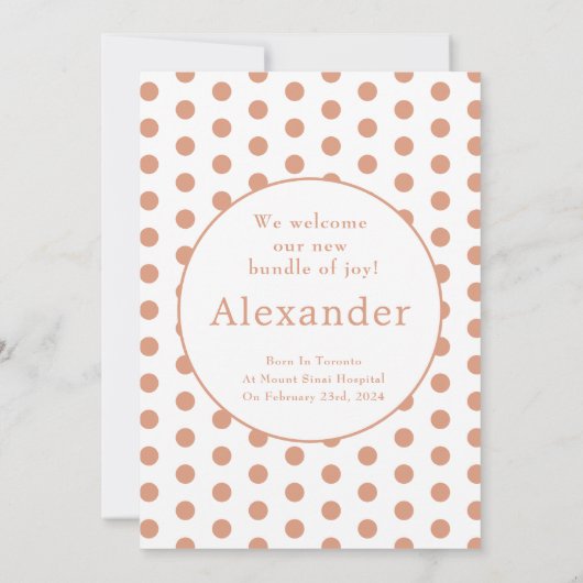 可愛いモダンピーチウェルカムハローベビーフォト誕生 案内状 (裏面)