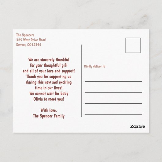 可愛いモダンフォトベビーガールありがとうはがき ポストカード (裏面)