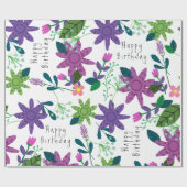 可愛いモダンフローラカラフルハッピーバースデー ラッピングペーパー (フラット)