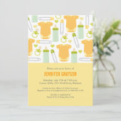 可愛いモダンベビーボトルイエローベイビーシャワー 招待状 (スタンド正面)
