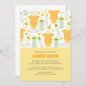 可愛いモダンベビーボトルイエローベイビーシャワー 招待状 (正面/裏面)