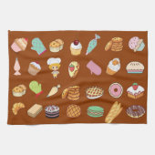 可愛いモダンベーキング柄シェフブラウン キッチンタオル (横)