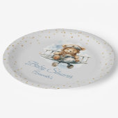 可愛いモダンボホブルーテディベア男の子の赤ちゃんシャワー ペーパープレート (アングル)