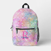 可愛いモダンユニコーンのピンクフェイクグリッターモノグラム プリントバックパック (正面)