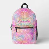可愛いモダンユニコーン熱ピンクフェイクグリッターモノグラム プリントバックパック (正面)