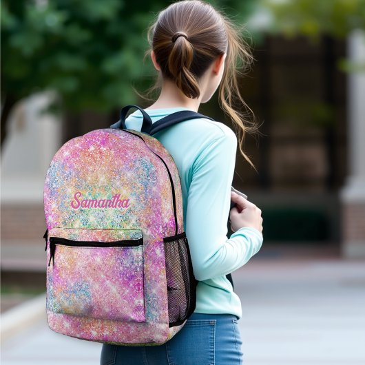 可愛いモダンユニコーン熱ピンクフェイクグリッターモノグラム プリントバックパック