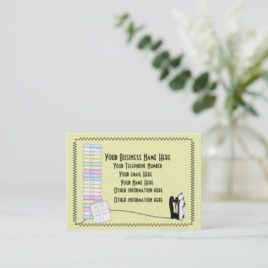 可愛いモダンランドリーアイロン掛けサービスビジネスカー 名刺 (スタンド正面)