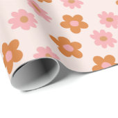 可愛いモダンレトロポップ・アートのの花ピンクと焦げたオレンジ ラッピングペーパー (ロールコーナー)