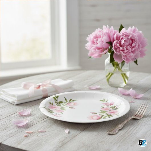 可愛いモダンワイルドフラワーガーデン緑の赤ちゃんシャワー ペーパープレート