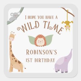 可愛いモダンワイルドワンサファリ動物1歳の誕生日 スクエアシール