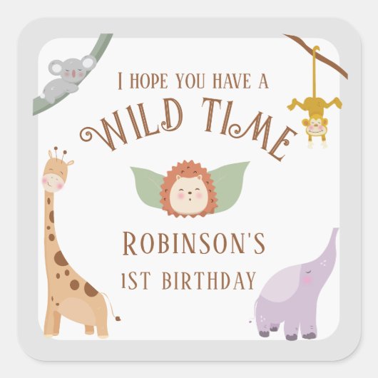 可愛いモダンワイルドワンサファリ動物1歳の誕生日 スクエアシール (正面)