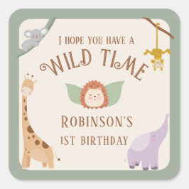 可愛いモダンワイルドワンサファリ動物1歳の誕生日 スクエアシール