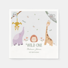 可愛いモダンワイルドワンサファリ動物1歳の誕生日 スタンダードカクテルナプキン