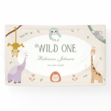可愛いモダンワイルドワンサファリ動物1歳の誕生日