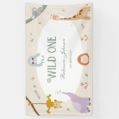 可愛いモダンワイルドワンサファリ動物1歳の誕生日 横断幕 (縦)