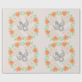 可愛いモダンヴィンテージピンクの鳥フローラ水色 ラッピングペーパー (フラット)