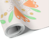 可愛いモダンヴィンテージピンクの鳥フローラ水色 ラッピングペーパー (ロールコーナー)