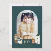 可愛いモダン動物のアーチ写真クリスマス |ティール（緑がかった色） シーズンカード (正面)