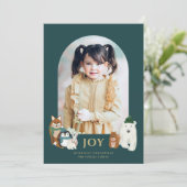 可愛いモダン動物のアーチ写真クリスマス |ティール（緑がかった色） シーズンカード (スタンド正面)