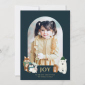 可愛いモダン動物のアーチ写真クリスマス |ネイビー シーズンカード (正面)