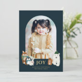可愛いモダン動物のアーチ写真クリスマス |ネイビー シーズンカード (スタンド正面)