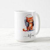 可愛いモダン小さな猫ママ水の色オレンジ コーヒーマグカップ (正面右)