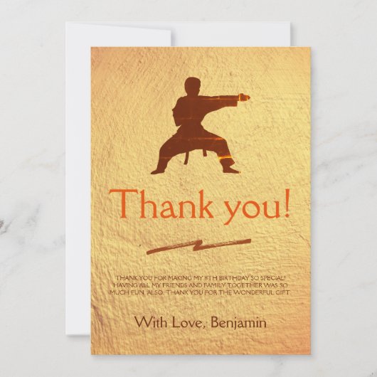 可愛いモダン少年空手シルエット子供の誕生日 サンキューカード (正面)
