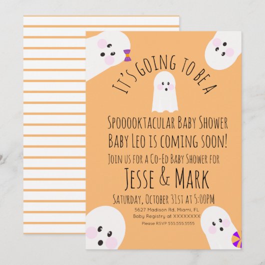 可愛いモダン幽霊グールベビーシャワー 招待状 (正面/裏面)