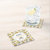 可愛いモダン建築トラックボーイ誕生日 スクエアペーパーコースター (インサイチュ)