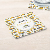 可愛いモダン建築トラックボーイ誕生日 スクエアペーパーコースター (アングル)