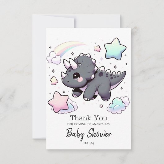 可愛いモダン恐竜の赤ちゃんシャワー サンキューカード (正面)