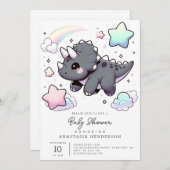 可愛いモダン恐竜の赤ちゃんシャワー 招待状 (正面/裏面)