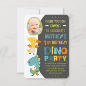 可愛いモダン恐竜キッドの写真の誕生日パーティー サンキューカード (正面)